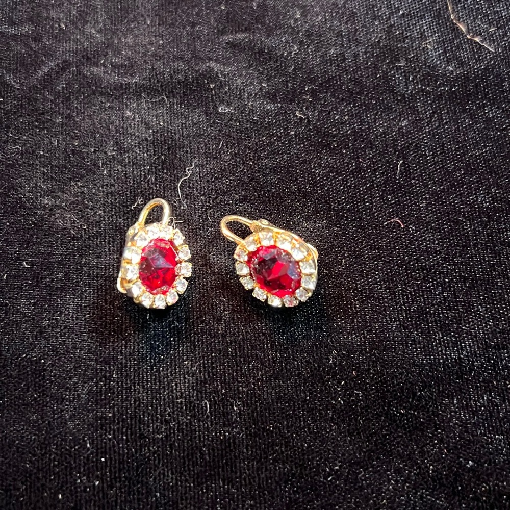 Vintage gold tone and ruby earrings
